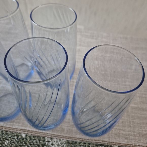 Vtg Set Of Six (6) Libby Misty Blue Optic Swirl Glasses 17oz. - Picture 3 of 4